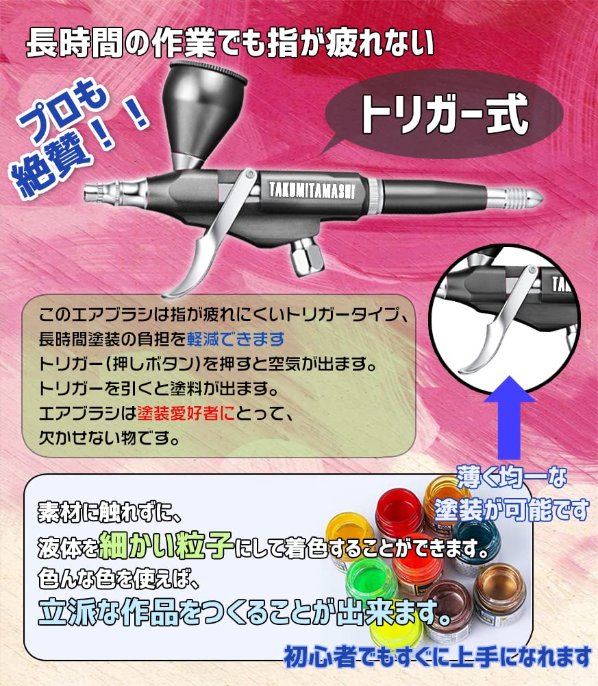 Amazon | トリガー式 エアブラシ 充電式 コンプレッサー ダブル